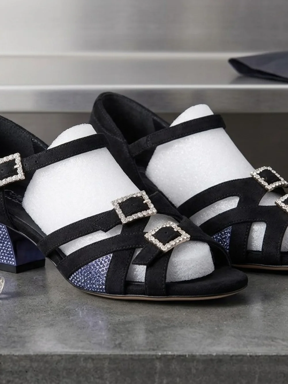 Black Strappy Jewel Buckle Toddler Sandals #175